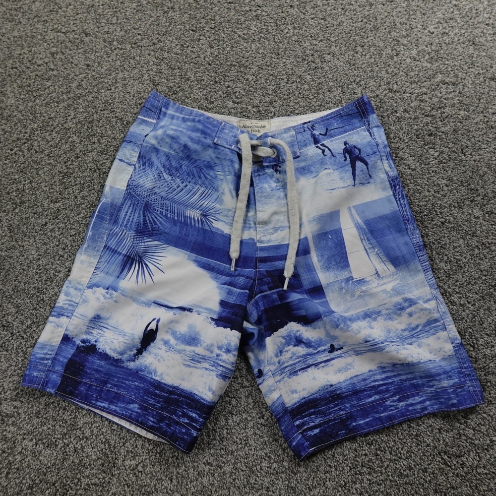 VTG Abercrombie Fitch Shorts Mens M Blue Board Swim‎ Surf Beach Aloha Trunks Y2K